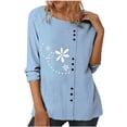 thumbnail image 1 of IROINID Rabais T-Shirts à Manches Longues pour Femmes Décontracté Col Rond Blouse Imprimée T-Shirt Hauts à Boutons, Bleu Ciel, 1 of 4