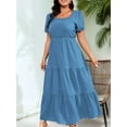 thumbnail image 5 of Women'S Square Neck Tiered Swing Maxi Dress Loose Fit Casual Smocked Back Sleeveless Beach Sun Dresses Sea Blue 4XL, 5 of 7