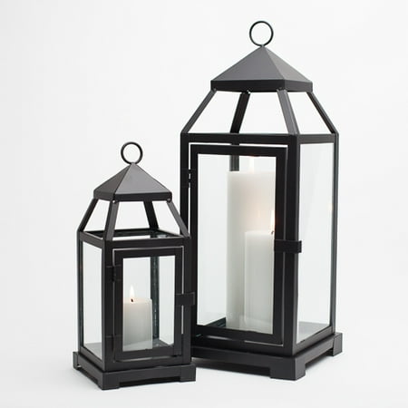 Collection Small Hanging Lantern - Richland Black Contemporary Metal Lantern with Clear Glasses - Small