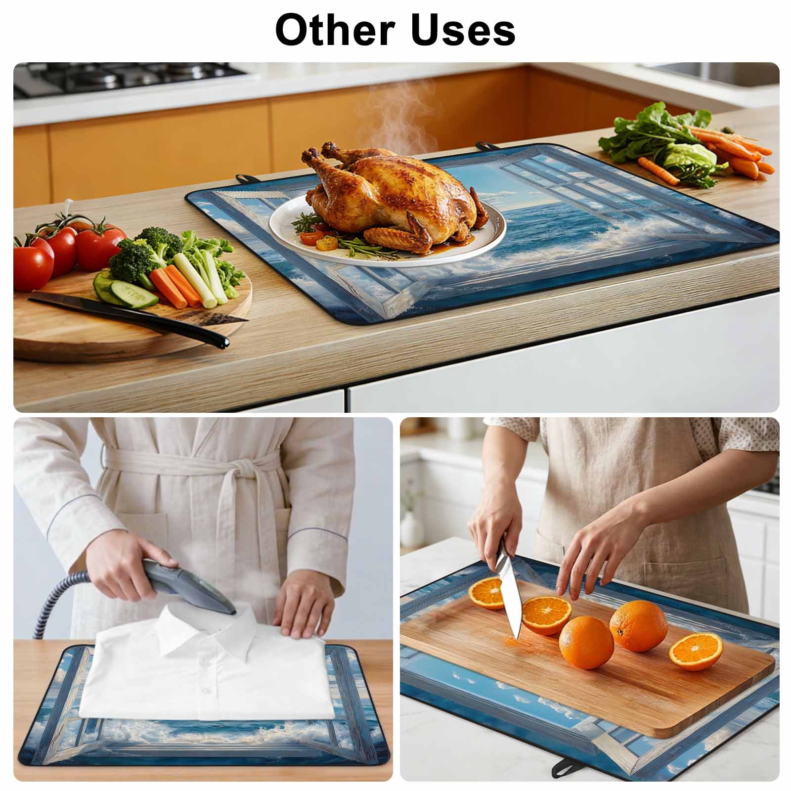 Coastal Stove Top Cover for Electric Stove, Heat-proof & Non Slip Glass Top Stove Cover Protector, Window Nautical Beach Blue Seaside Kitchen Flat Cooktop Rubber Mat 24x21 Inches