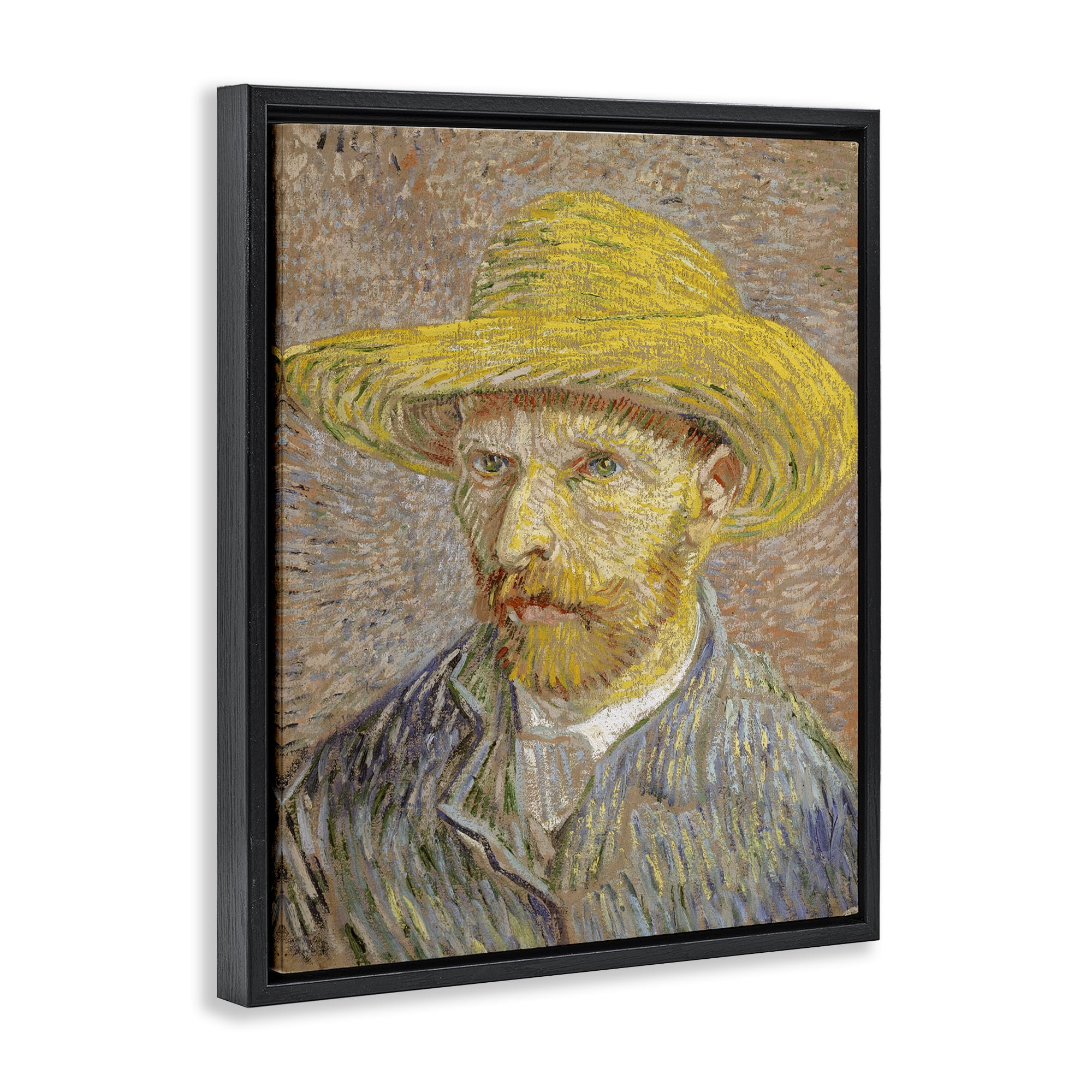 Stupell Industries Van Gogh Straw Hat Portrait People Painting Black Floater Framed Canvas Art Print Wall Art, 17 x 21