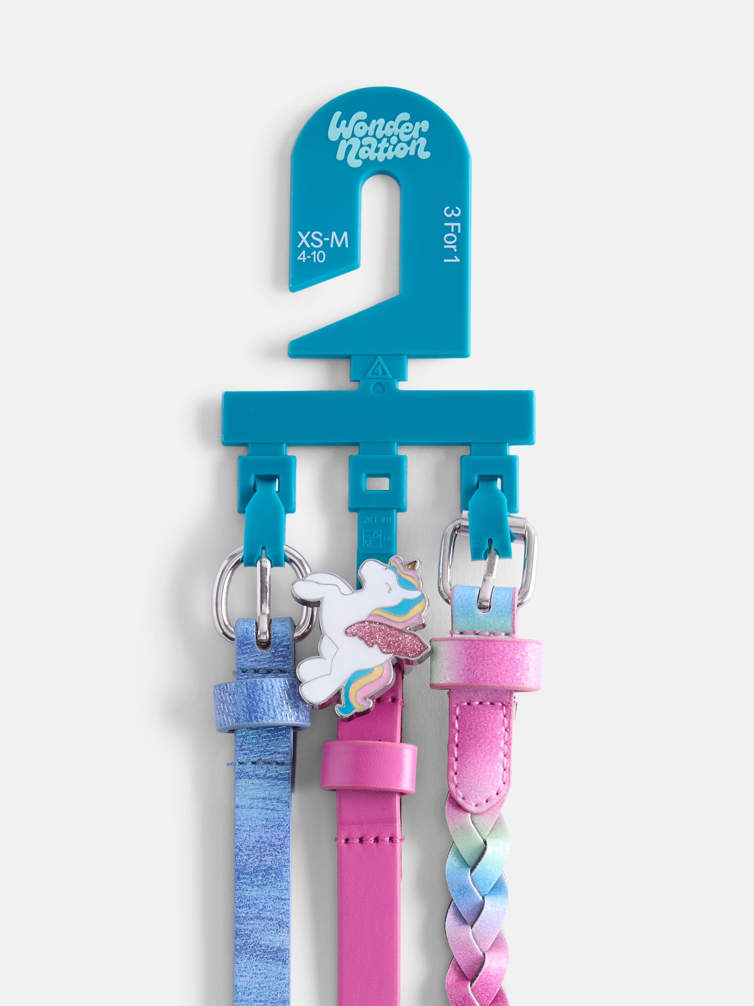 Wonder Nation Girl Rainbow Braided, Star and Unicorn Belts, 3-Pack, Sizes XS-XXL