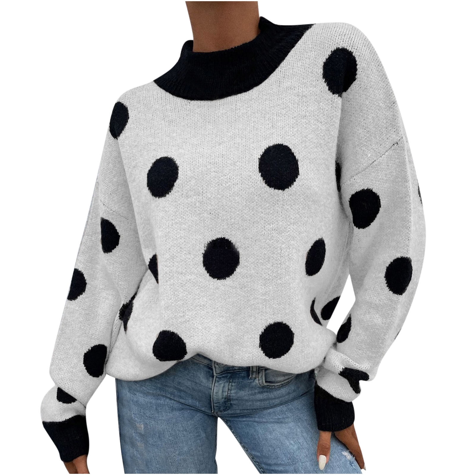 Birdeem Womens O Neck Knitted Polka Dot Pullover Fashion Knitted Sweater Top Blouse Walmart