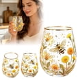 thumbnail image 2 of Hand Painted Dragonfly Lotus Pattern Stemless Glass Tumbler Gold Rim Elegant Clear Beverage Cup For Water Juice Home Table Decoration(Clear-11.3CM), 2 of 6