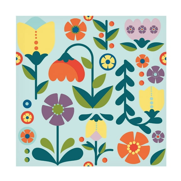 Canvas Wall Art - Jean Plout 'Retro Floral Pattern A' Wall Art for Living Room, Bedroom, or Office Décor by Trademark Fine Art - 14 x 14 Inches