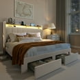 thumbnail image 2 of Einfach Queen Bed Frame, Storage Bed with Built-In Charging Station, Velvet Upholstered Wingback Headboard, White, 2 of 9