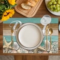 thumbnail image 4 of Starfish Placemats Set of 4, Coastal Coral Ocean Teal Green Brown Wood Grain Placemats for Dining Table, Place Mats for Kitchen Tabletop, Waterproof Wipeable Dining Table Mats Set, 4 of 9