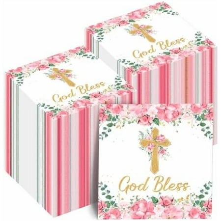 200 Pcs God Bless Baptism Napkins First Holy Communion Napkins Cross Religious Paper Serviettes for Christening Religious Party Decorations