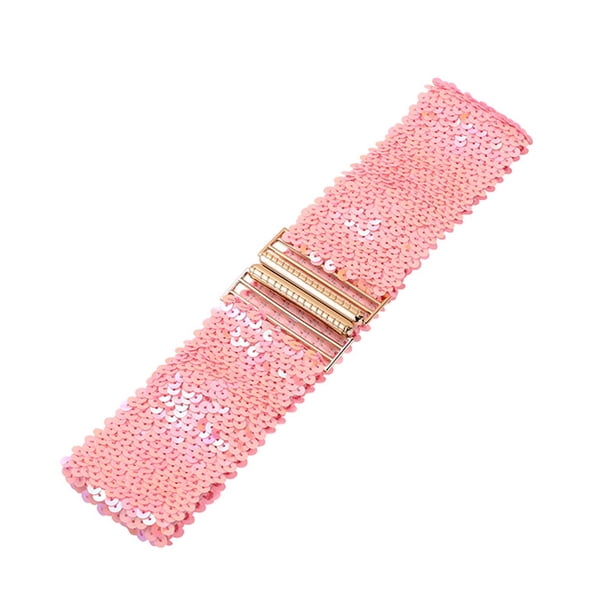 Cinturón de lentejuelas de color liso para mujer, cinturón elástico con hebilla de aleación, cinturón moldeador, cinturón de poliéster para mujer