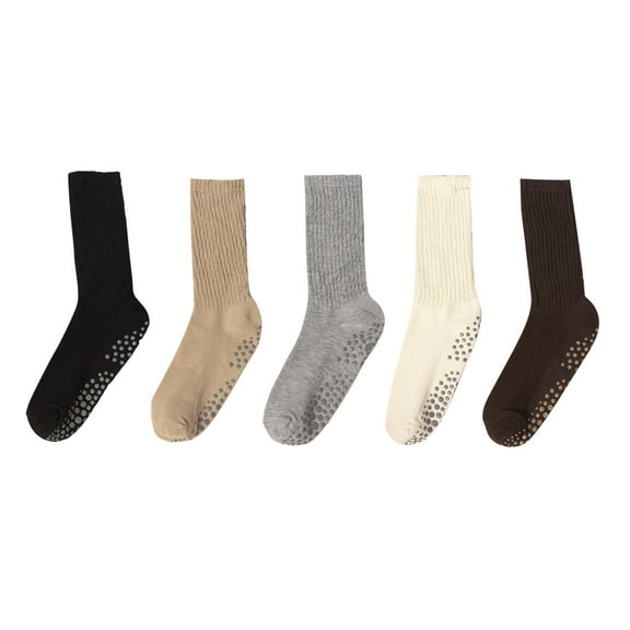G&Y Pilates Socks with Grips for Women, Non Slip Long Slouch Yoga Socks, 5Pairs, Set A