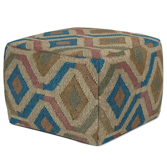 Simpli Home Simpli Home Johanna Boho Square Pouf in Multi-Color KILIM Woven Jute