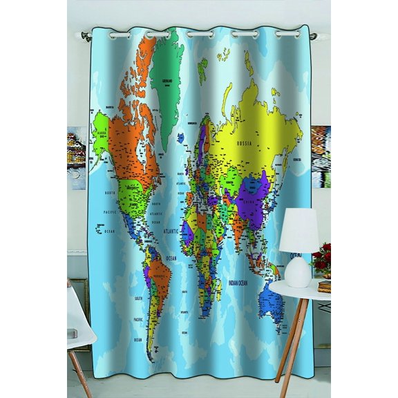 PHFZK Educational Window Curtain, Colorful World Map Window Curtain Blackout Curtain For Bedroom living Room Kitchen Room 52x84 inches One Piece
