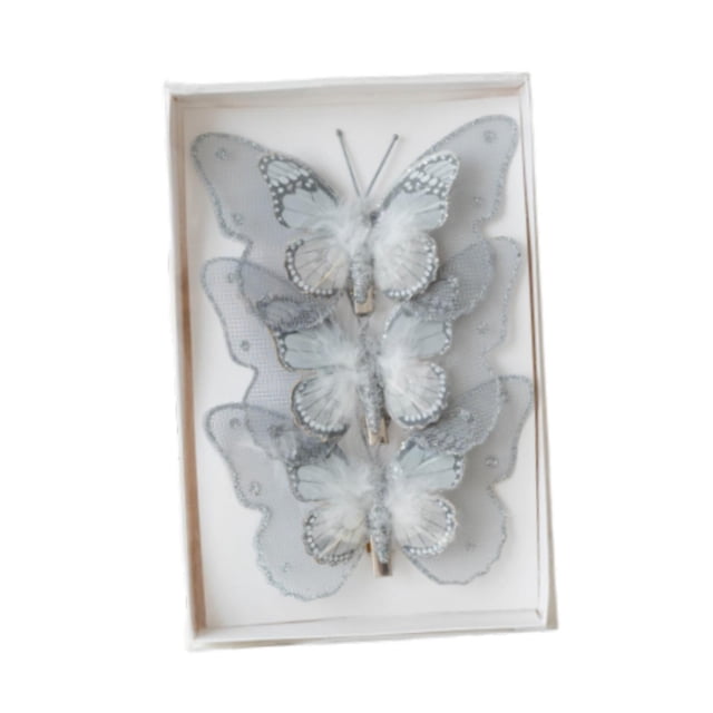 Adornos navideños con forma de mariposa para colgar en el dormitorio o la sala de estar. Gris 3 piezas