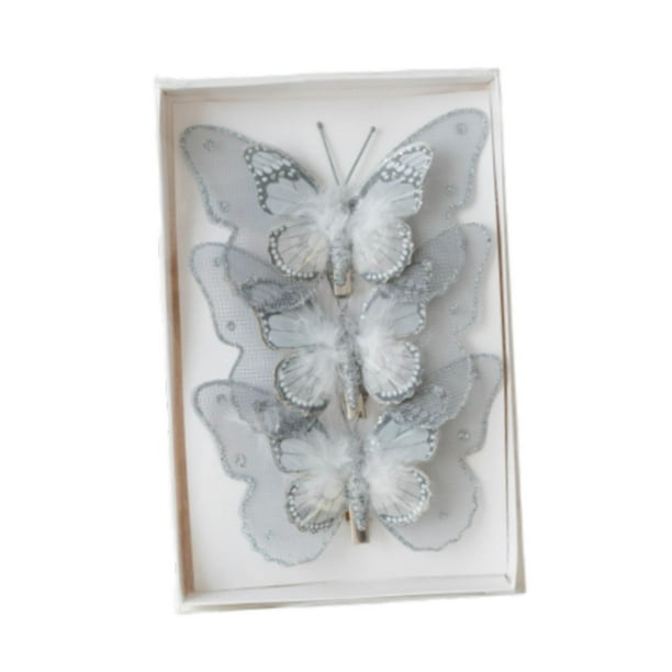 Adornos navideños con forma de mariposa para colgar en el dormitorio o la sala de estar. Gris 3 piezas