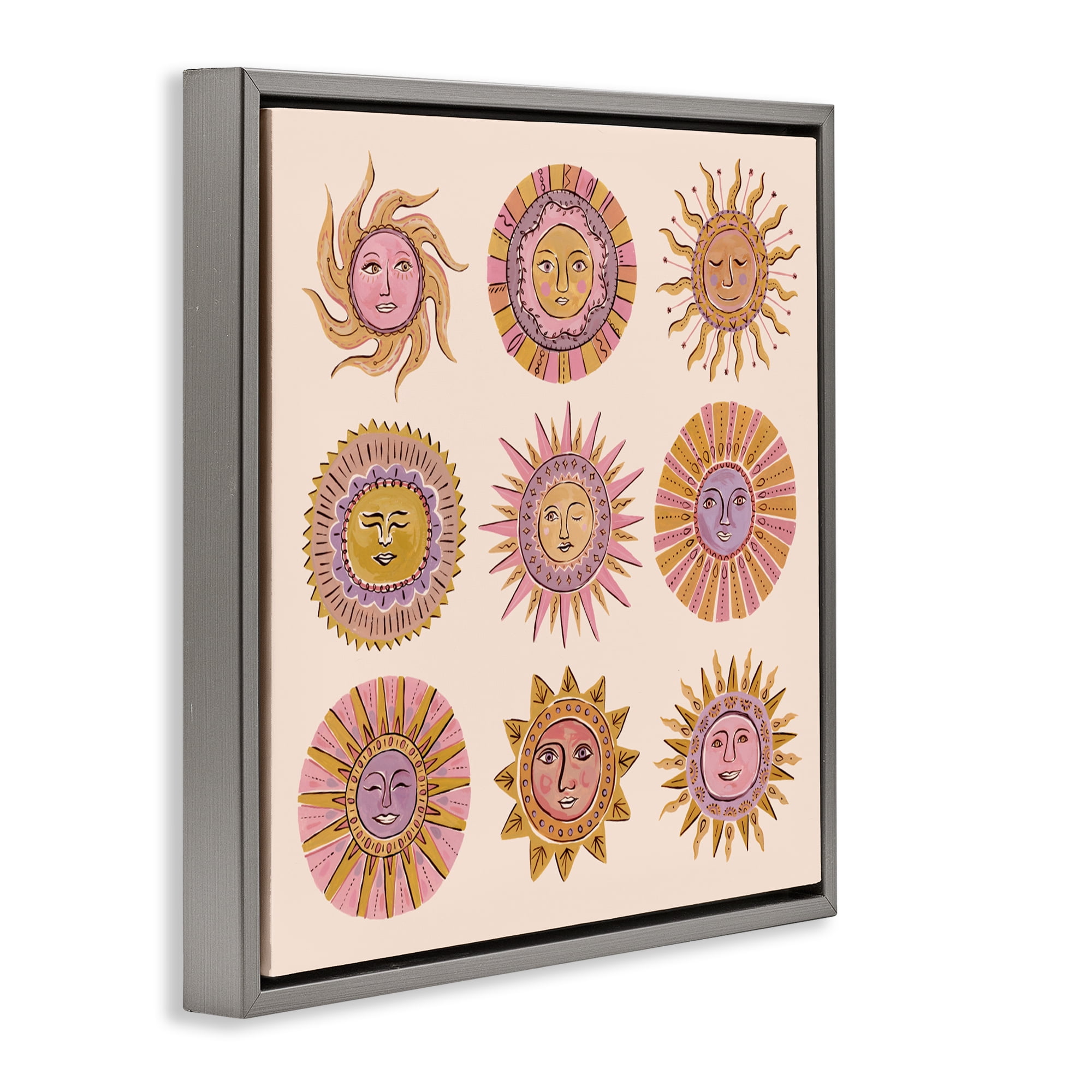 Stupell Industries Boho Solar Faces Gray Framed Floater Canvas Wall Art, design by Two If By Sea Studios