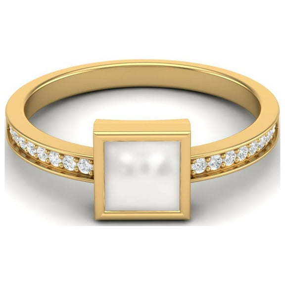 5MM Square Shape Pearl 925 Sterling Silver Gold Vermeil June Birthstone Solitaire Valentines Day Gifts Ring For Women