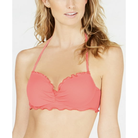 SUNDAZED Women's Ava Ruffle-Edge Bikini Top, Coral Oasis, 34DD