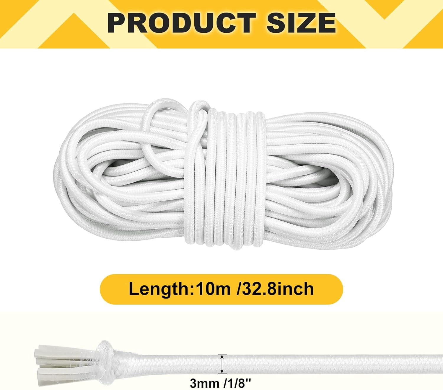 MKEUDQ-Elastic Bungee Cord, 1/8" x 32' Heavy Duty Polyester Bungee Shock Cords Kayak Stretch String Rope for Kayak Strap Tarp Tie Boating Tent Camping DIY Craft, White