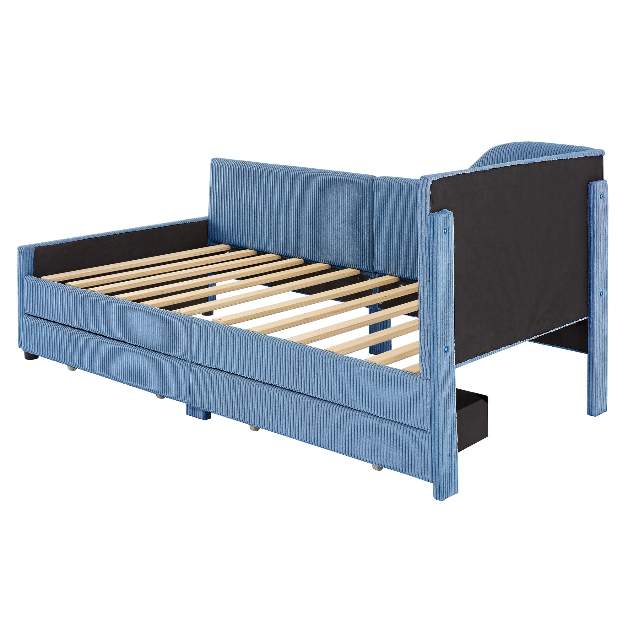 Euroco Upholstered Twin Size Daybed, Sofa Bed with 2 Drawers for Living Room, Blue