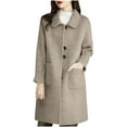 thumbnail image 2 of Dolkfu Fall Jackets for Women Single Breasted Beige Wool Trench Coat Mid-Length Lapel Collar Peacoat Womens Winter Coat L, 2 of 3