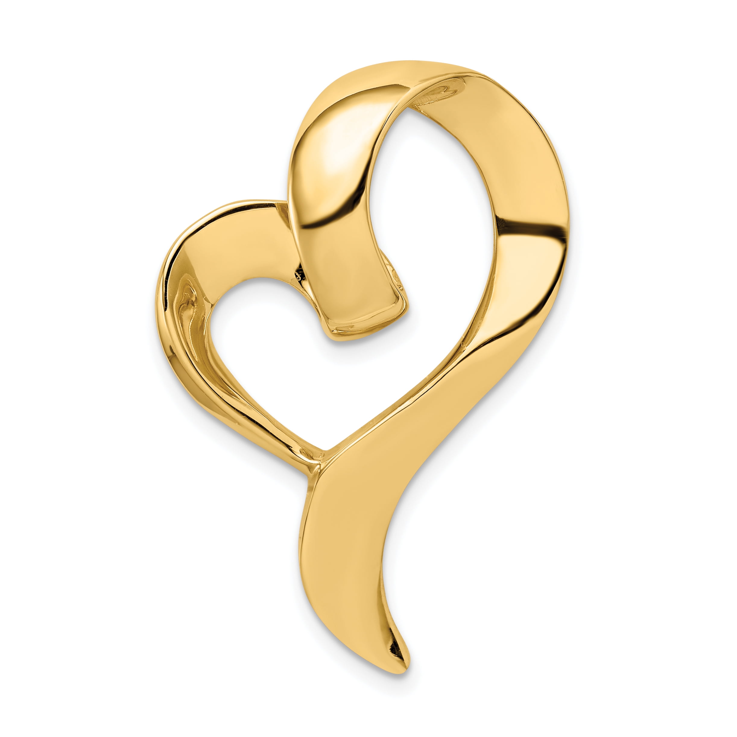 14k Yellow Gold Floating Heart Chain Slide Pendant Charm