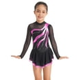 thumbnail image 4 of renvena Kids Girls Shiny Sequins Mesh Splice Long Sleeve Dance Gymnastic Leotard Figure Ice Skating Dress Size 6-16 Hot Pink 12, 4 of 7