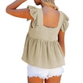 thumbnail image 3 of Gaukiv Womens Blouses Square Neck Ruffle Sleeve Gathered Hem Summer Tunic Tops Beige S, 3 of 4