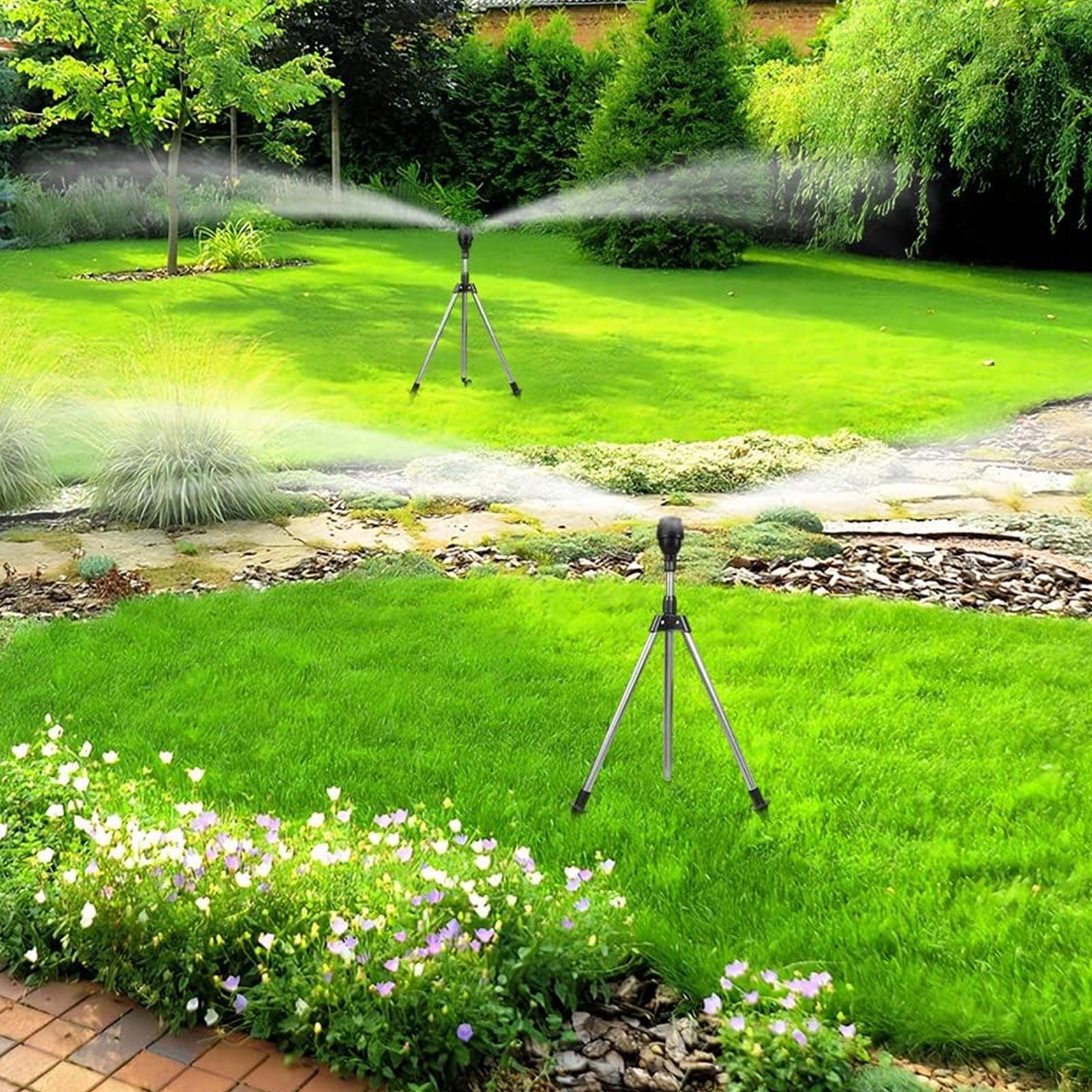 2PCS Stainless Steel Tripod Telescopic Support Automatic Rotating Sprinkler 360 Degree Rotary Garden Automatic Irrigation
