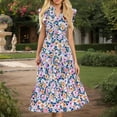 thumbnail image 4 of Dresses for Women V Neck Floral Ruffle Sleeve Flowy Midi Dress Boho for Beach Party Resort Wedding Guest Summer Going Out Dress, 4 of 4