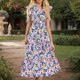thumbnail image 3 of Vestido Maxi de Manga Larga para las Mujeres Otoño Flor Impresión Vestido de Cuello de Tripulación Casual, Vestido de Playa Flujo en Capas con Bolsillos Laterales para Viajes Y Fiestas, 3 of 4
