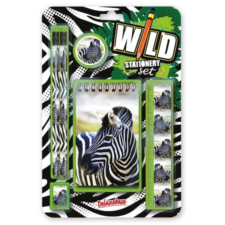 Wild Stationery Set - Zebra by Deluxebase. Animal Stationery Kit with Notebook 2 Pencils Eraser Sharpener & Ruler for College and Office Supplies