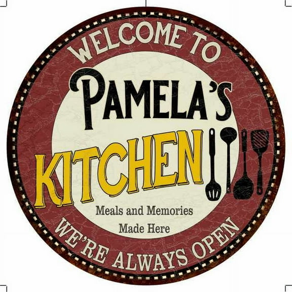 Pamela's Kitchen 12" Round Metal Sign Bar Game Room Wall Déco 200120040039