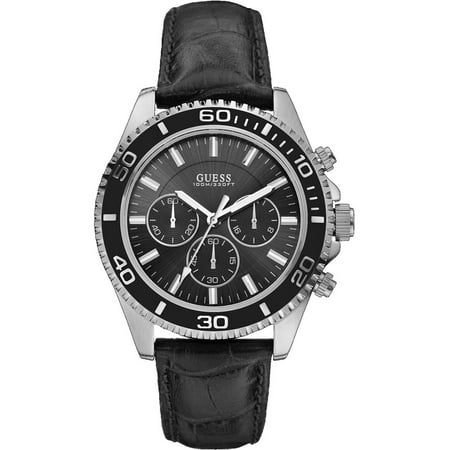 Screw Back Closure - GUESS W0171G1,Men's Chronograph,Stainless Steel case,Leather Strap,Screw back,Screw Crown,100m WR