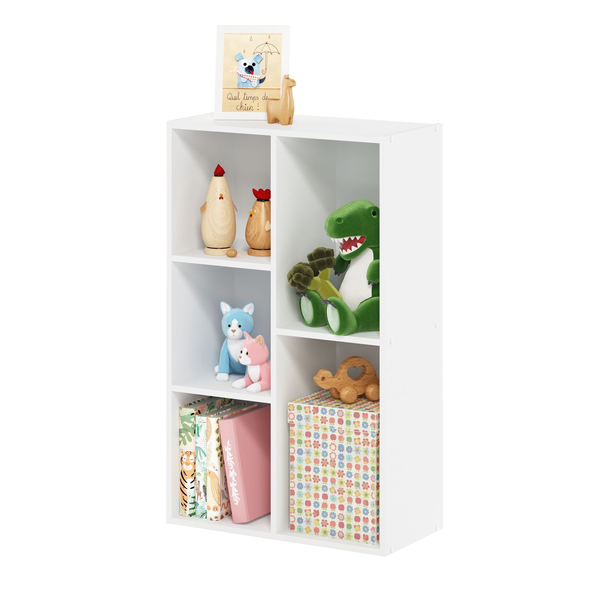 Furinno LUDER Book Shelf, 5-Cube Bookshelf, Tool Free Assembly Bookcase with Open Shelves, 9.4 x 19.7 x 31.5, Floor Standing, for Living Room, Bedroom, Home Office, Plain White