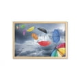 thumbnail image 1 of Colorful Wall Art with Frame, Parasols on Foreground of Dark Cumulus Rain Clouds Windy Stormy Day Shield Image, Printed Fabric Poster for Bathroom Living Room, 35" x 23", Multicolor, by Ambesonne, 1 of 2