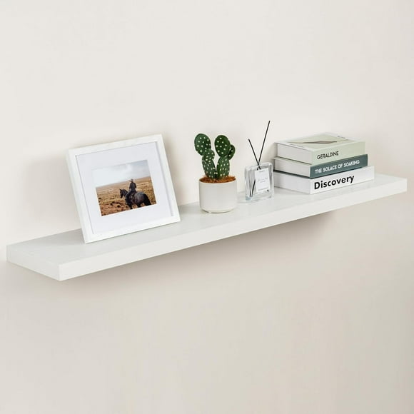 Fun Memories Floating Shelves 48 Inch Long, 9.3 Inch Deep Wall Shelf for Fireplace Mantel, Rustic Farmhouse Wooden Shelves for Wall Decor Bathroom, Kitchen, Office, White, Set of 1