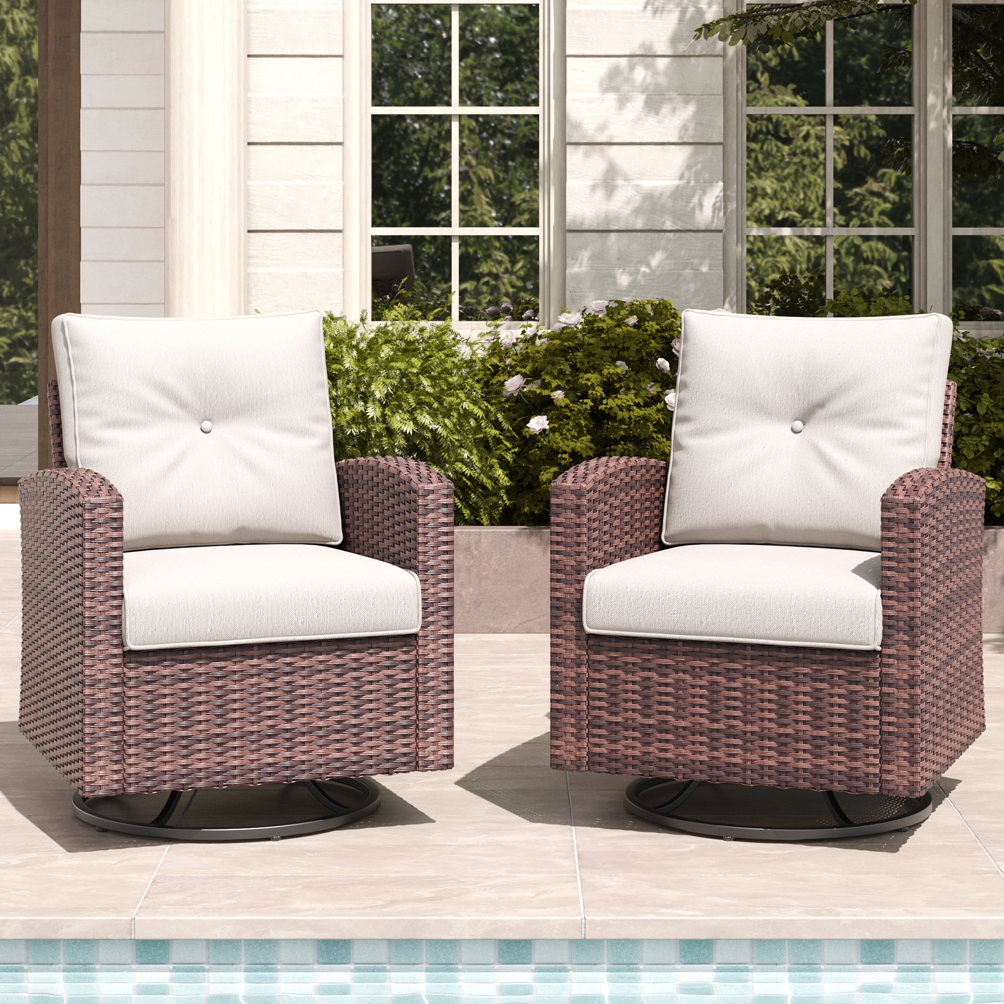 Layinsun 2 Pieces Patio Furniture Set with Swivel Chairs, Rattan Wicker Rocking Glide Chairs