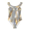 thumbnail image 3 of Girls Ruffle One Piece Swimsuit, Stretchy Fabric for Beach & Pool Activities Luxe Triangular Gradient, 3 of 8