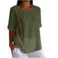 thumbnail image 2 of Ndbuld Basic T Shirts for Women UPF 50+ Short Sleeve Casual Summer Tops Women's Solid Cotton and Linen Button Design Half Sleeve Casual Shirt,Green,S, 2 of 8