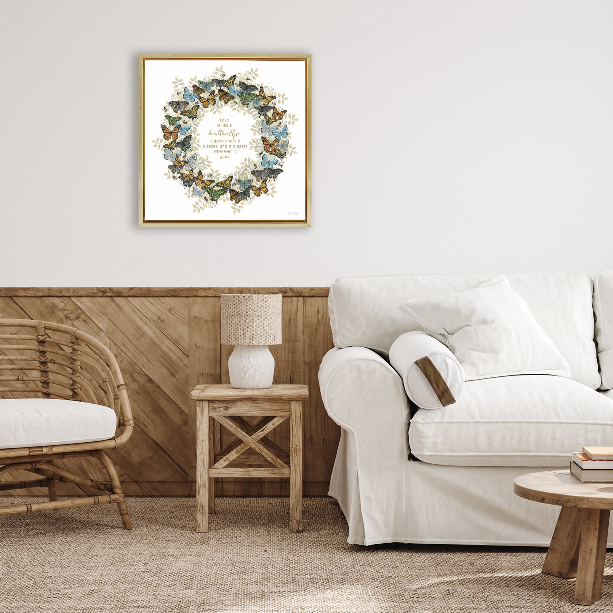 Stupell Industries Life Is Like A Butterfly Wreath Gold Framed Floater Canvas Wall Art, design by Cindy Jacobs