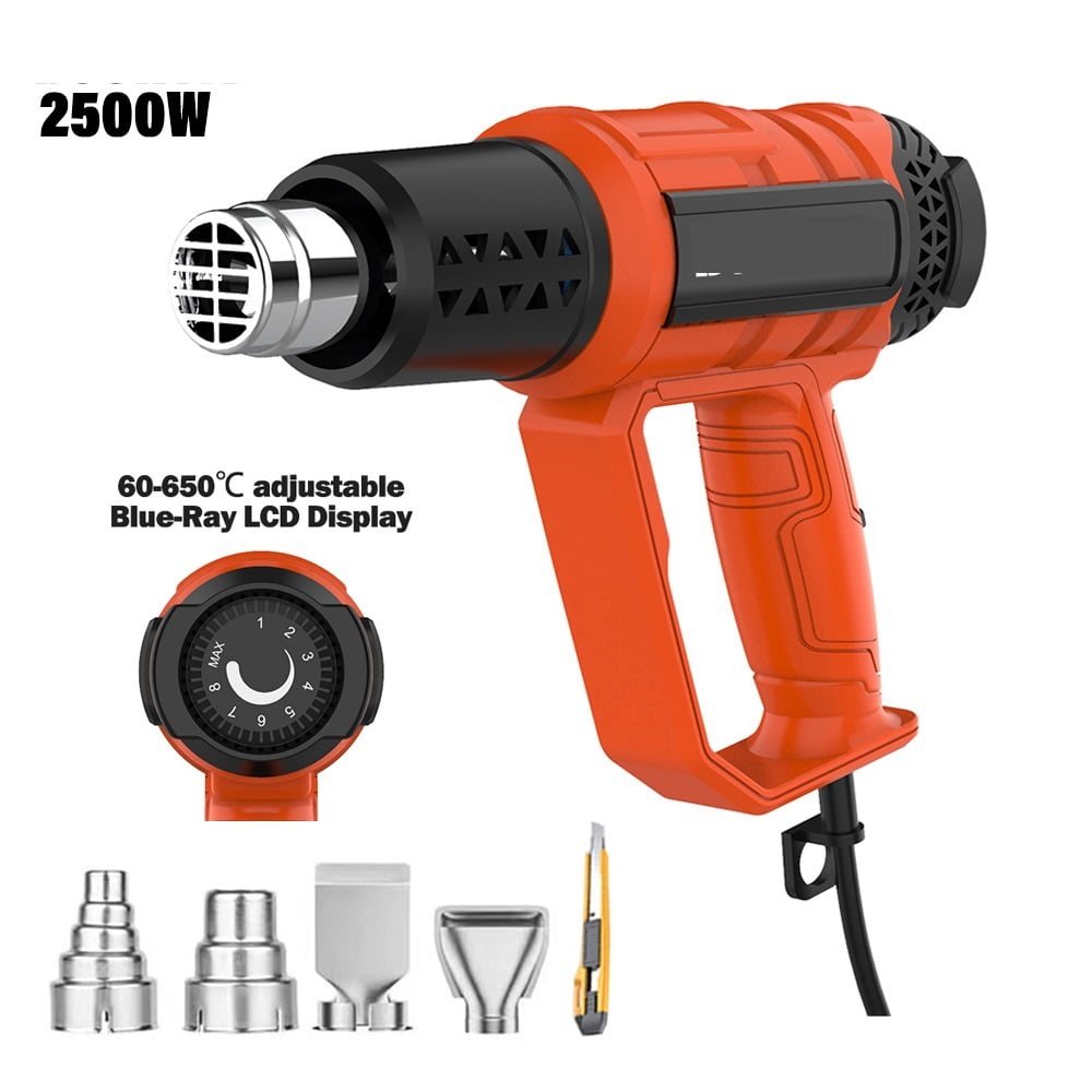 2500w Hot Air Gun Mini Construction Dryers Shrink Wrapping Heat Gun Temperaturesa Djustable Thermal Blower & 4 Nozzles ,Variable Temperature