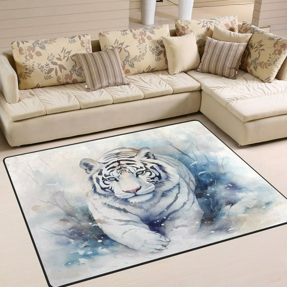 White Tiger Area Rug Washable 80 x 58 Floor Carpet Mat Non Slip for Bedroom Living Room Home Decor