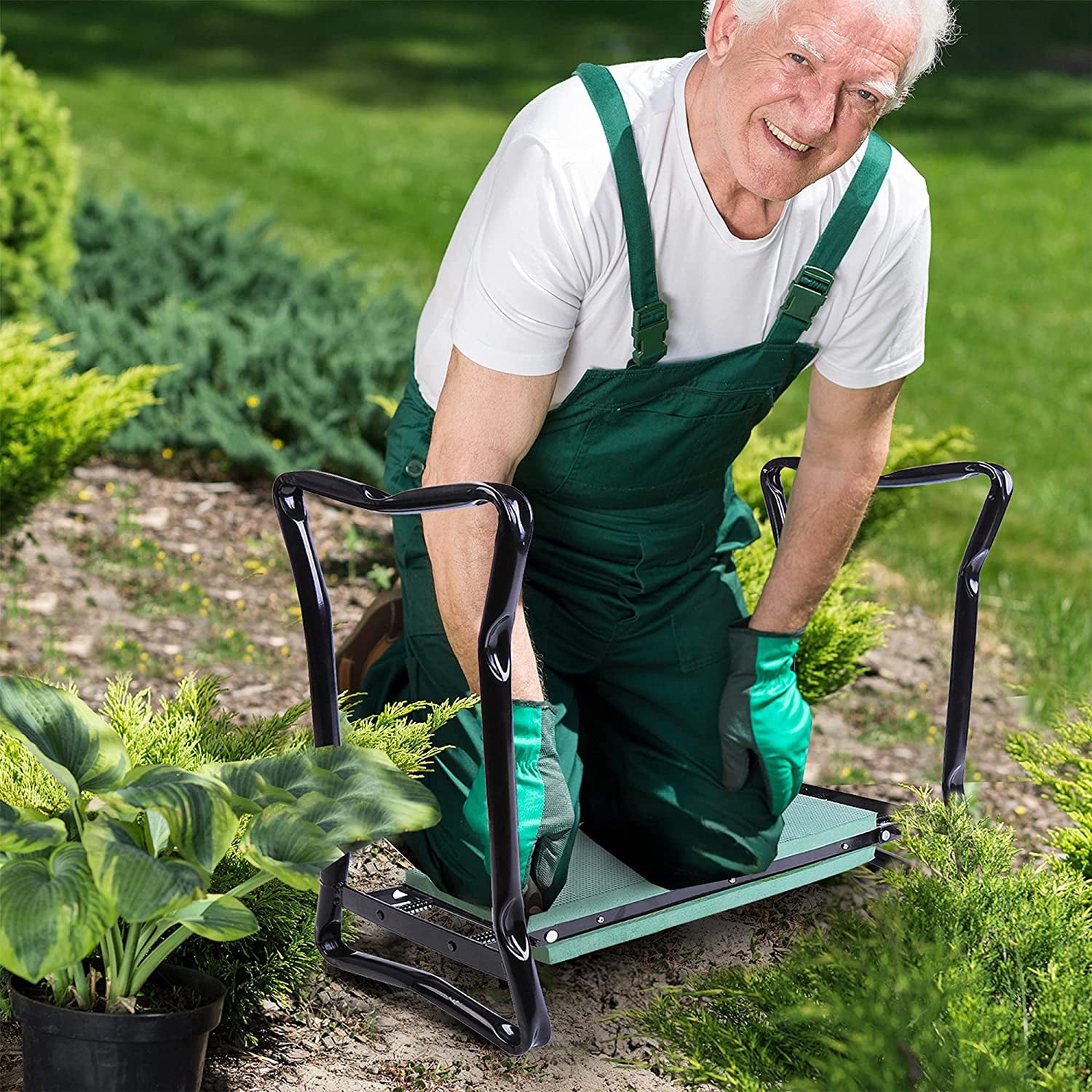 FASHENG Padded Garden Kneeler and Seat Bench, Padded Foldable Garden Stool, Green