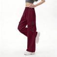 thumbnail image 4 of FRSASU Women's Cargo Pants Casual Hiking Loose Fit Parachute Pants High Waist Baggy Trousers with Multi Pockets Wine, 4 of 6