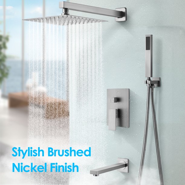 EVERSTEIN Shower Faucet Combo Set 10 Inch Rain Shower Head System with