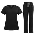 thumbnail image 2 of Minjewel Women's V-Neck Short Sleeve Scrubs for Women Set with Pockets, Soft & Durable Scrub Set for Hospital, Clinic & Caregiving,Black S, 2 of 5