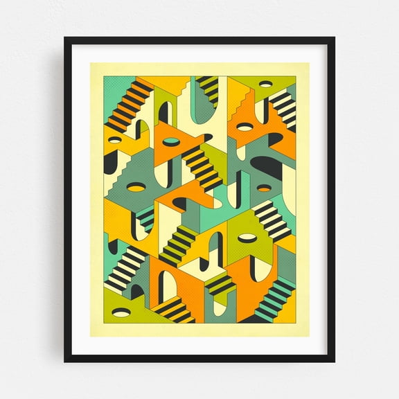 Deja vu - Illustration Geometric Modern Art Abstract Surrealism Mid-Century Modern Bauhaus Pattern Black Framed Wall Art Print 6 x 8 inches