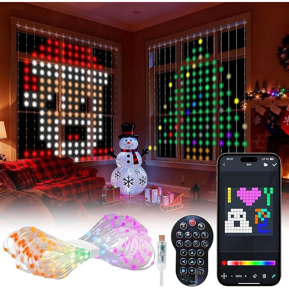 Smart Christmas Tree Lights, DIY LED Color Changing Light Show, 6FT 200 Scene String Waterfall Xmas Tree Lights with Ring & Topper Star, App/Remote Control, Music Sync,Timer for Holiday Decor