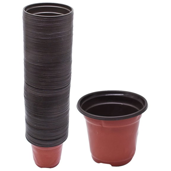 100Pcs Nursery Seedlings Pots, Plastic Planting Flowerpots Gardening Pot Cups Seed Starting Flower Containers for Succulents, Brick Red