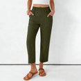 thumbnail image 3 of REALiKUN Yoga Capris with Pockets for Women Wide Leg Cotton Linen Pants Casual Loose Comfy Trendy Elastic Waist Cropped Trouser, 3 of 8